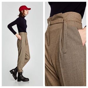 NWT Zara High Waist Checked Trousers